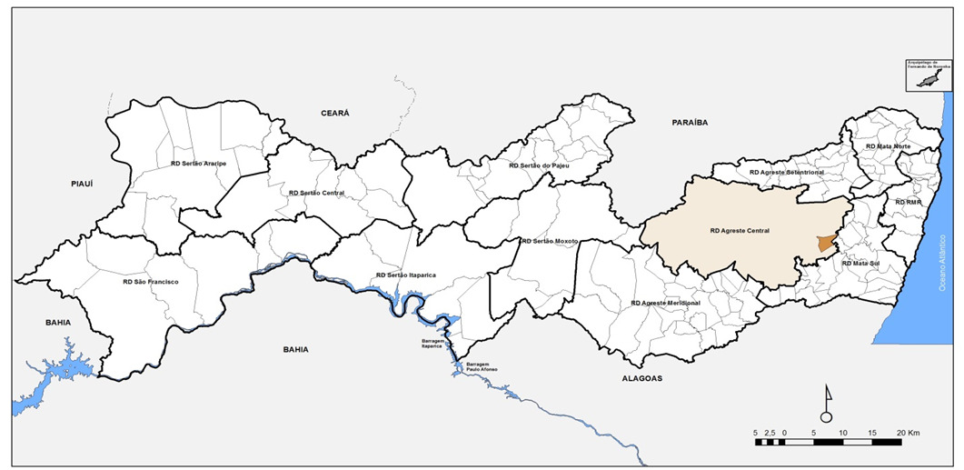 Mapa de Pernambuco com a localização de BARRA DE GUABIRABA em destaque